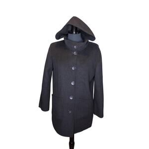 J Jill Wool Angora Blend Black Hooded Coat Buttoned Classic Academia
